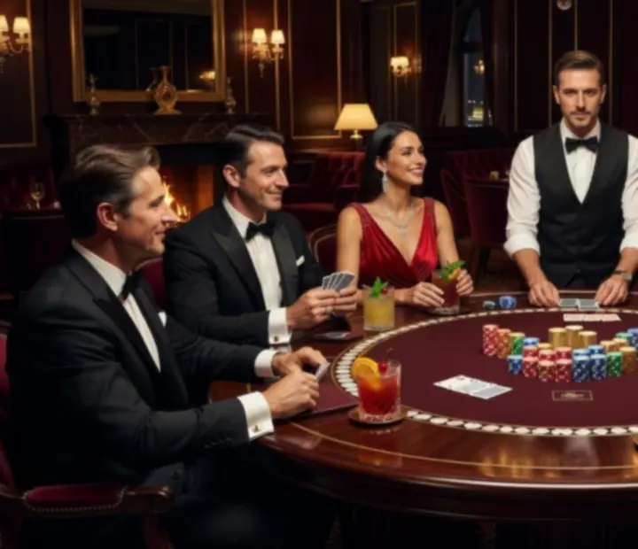 Társasági poker est szimbolikus zsetonokkal, baráti körben